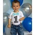 thumbnail image 3 of Boys First Birthday Outfit by Noah's Boytique  Cake Smash Outfit Grey Chevron Aqua Bow Grey Number One 12-18 Months, 3 of 5
