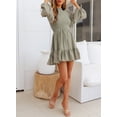 thumbnail image 4 of Asyoly Women's Autumn Tunic Dress Elegant Long Lantern Sleeve Ruffle Neck Flowy Swing Dresses, 4 of 6