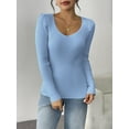 thumbnail image 6 of Zeagoo Womens Puff Long Sleeve Tops V Neck Pullover Sweaters Soft Slim Fit Solid Color Rib Knit Tops, 6 of 8