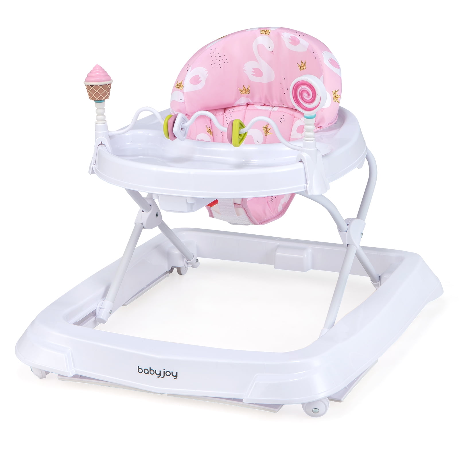 Babyjoy Foldable Baby Activity Walker with  Adjustable Height& Detachable Seat Cushion Pink
