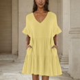 thumbnail image 6 of GaThRRgYP Womens Summer Dresses under $10,Women's Casual Solid Color V-Neck Pullover Short Sleeve Top Short Skirt Dress Yellow XXL, 6 of 8