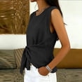 thumbnail image 4 of FchengtaiS Womens Cotton Linen Tank Tops Wrap Tie Knot Sleeveless Crew Neck Shirts Casual Summer Beach Going Out Tops, 4 of 7