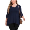 thumbnail image 3 of Daystry Women's Plus Size Top 3/4 Sleeve Shirt Dressy Tunic Blouse Navy Blue-1X, 3 of 10