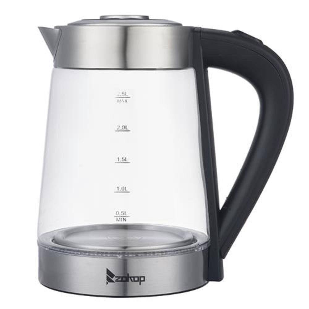 110V 1200W 2.6Qt Electric Kettle with Striking Blue Glass, Blue LED Light, Auto Shut-Off & Boil-Dry Protection, Fast Boiling Hot Water Kettle for Tea, Coffee, US Plug