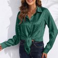 thumbnail image 5 of Soft Silky Satin Shirts for Women Button Up Collared Blouses Leopard Print Plain Long Sleeve Dressy Casual Tops (L, Army Green), 5 of 5