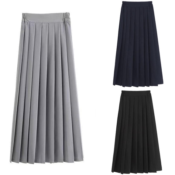 Babcutegg Kid Girls Pleated Skirt Back to School Long Length A Line Light Weight College Style Girls School Wear Clothes Gray Size S