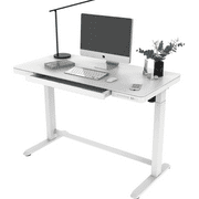 Bureau debout électrique de 119,4 x 61 cm, réglable en hauteur pour ordinateur debout avec plateau en verre et tiroir.