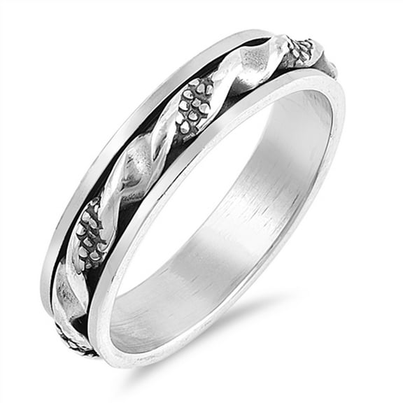 Wave Spinner Twisted Oxidized Bead Bali Ring 925 Sterling Silver Band Jewelry Female Male Size 11