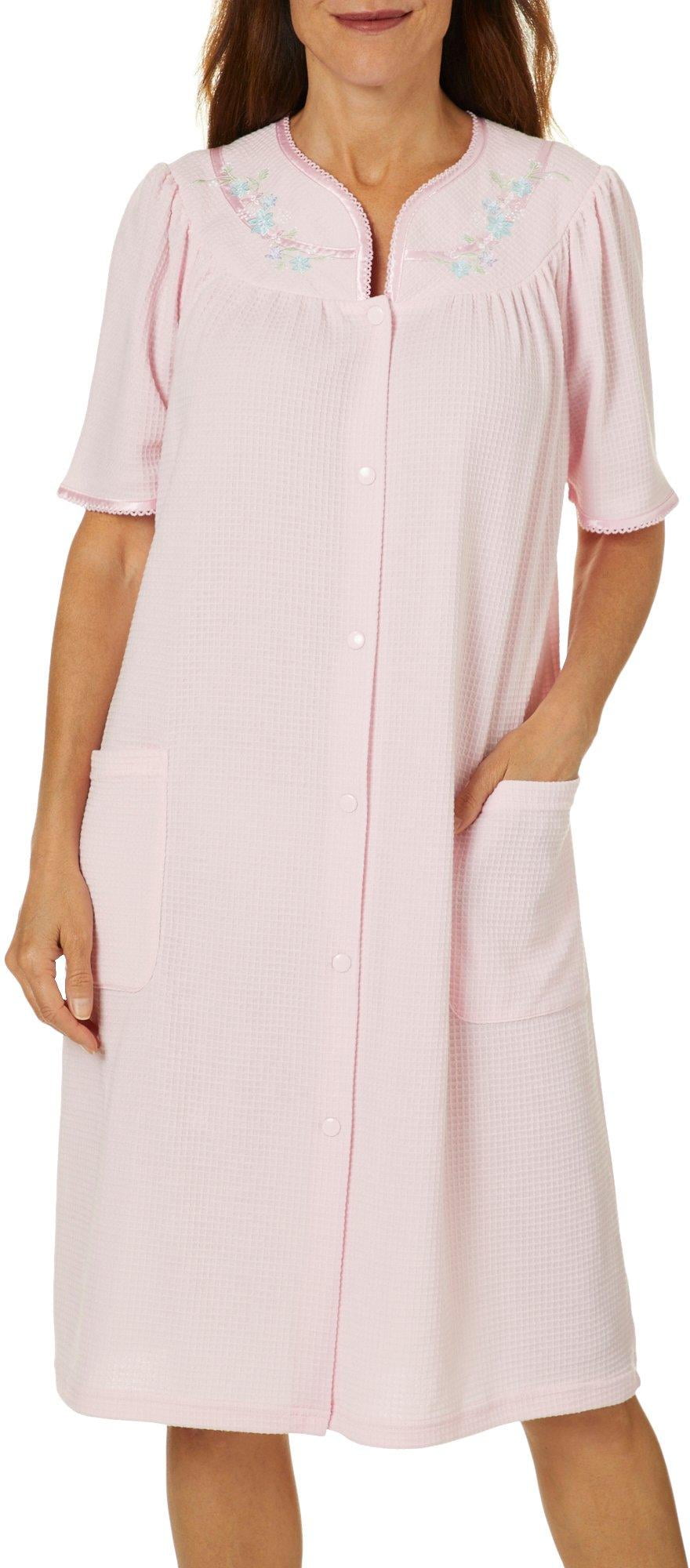 Jasmine Rose Jasmine Rose Womens Floral Blister Knit Snap Up Robe