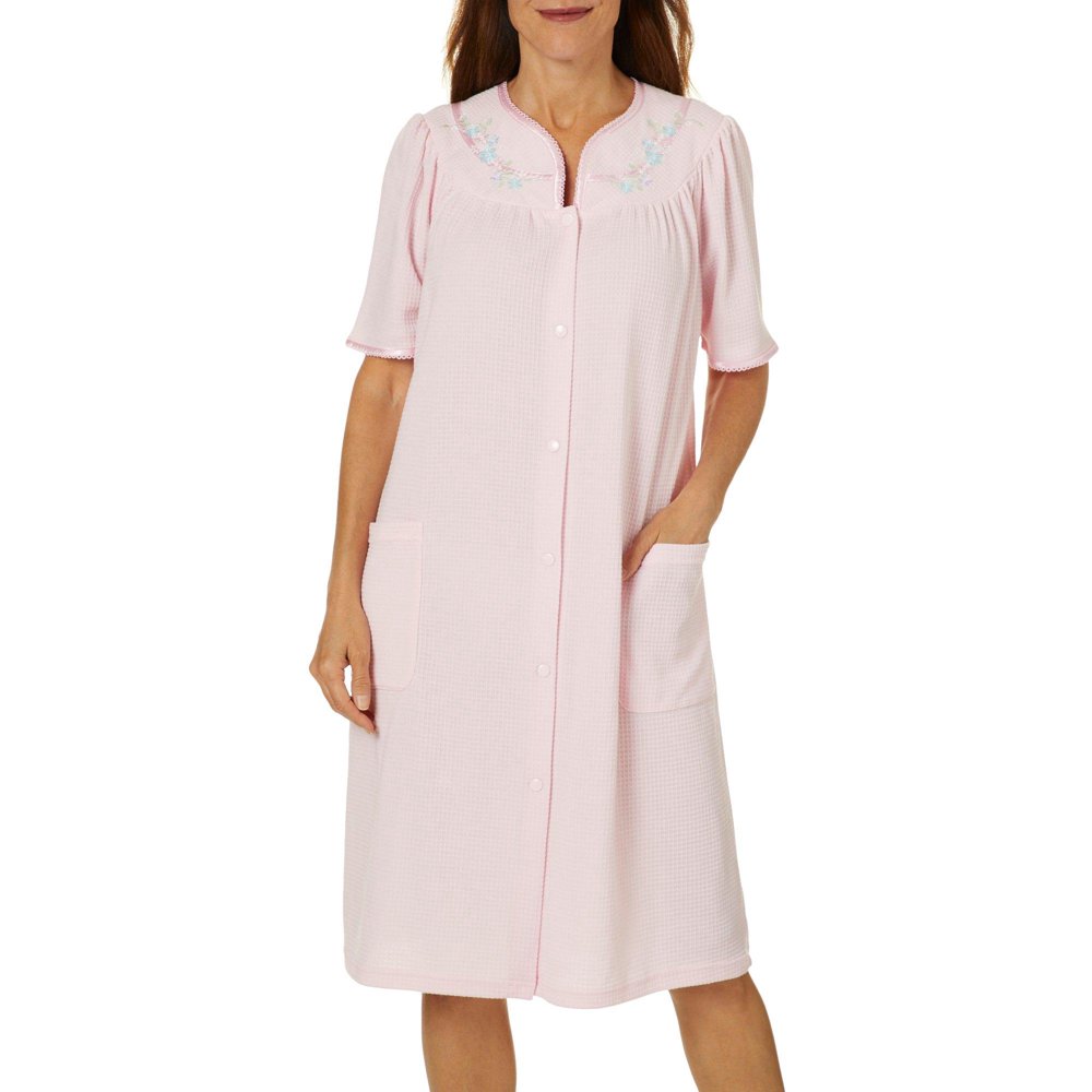 Jasmine Rose Jasmine Rose Womens Floral Blister Knit Snap Up Robe