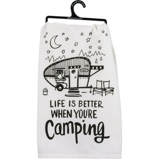 Vesici 4 Pcs Camping Kitchen Towels Camper Dish Towels Set White Kitchen  Hand Towels Retro RV Camping Car Fun Theme Dish Towels and Dish Cloth for