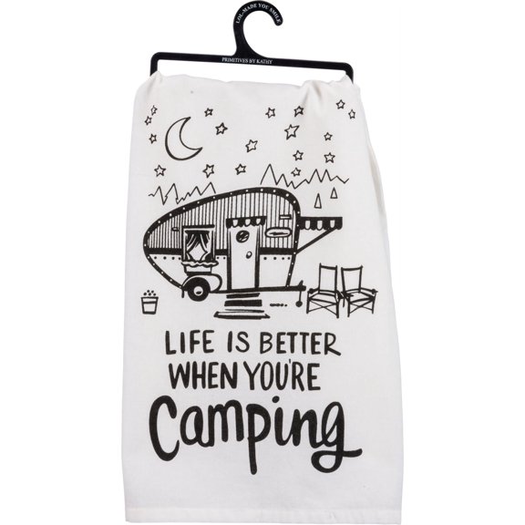 Primitives by Kathy LOL Made You Smile Tea Towel, 28" Square, Better When You're Camping