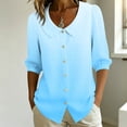 thumbnail image 5 of VBVC Women's Floral Button Down Blouse , Summer Collared Top For Women , Ladies' Lightweight Puff 3/4 Sleeve Tunic Shirt, Sky Blue , S-2XL, 5 of 6