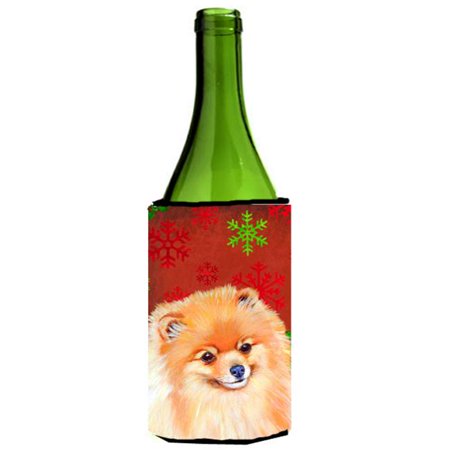 

Pomeranian Red and Green Snowflakes Holiday Christmas Wine Bottle Hugger