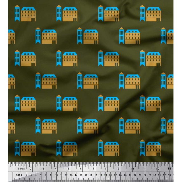 Soimoi Tissu Satin Modal Imprimé Architectural pour Maison au Mètre 42 Pouces de Large