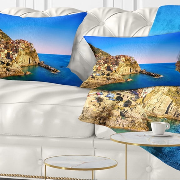 Designart Manarola Village Seashore Italy - Seashore Throw Pillow - 12x20