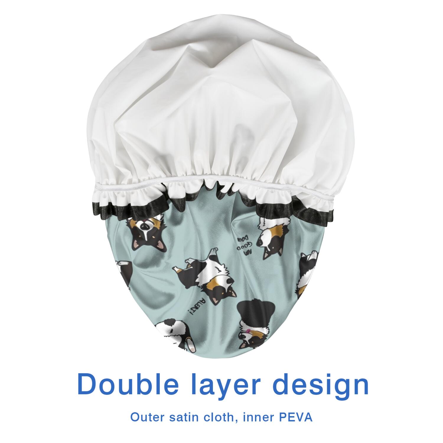 Shower Caps,Black Corgi Waterproof Shower Cap for Women 4 Pieces,Double Reusable Hair Cover for Shower PEVA Elastic Stretch Hem