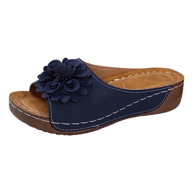 Fukaraa Sandales Compensées Basses pour Femmes, Plateforme Florale, Plage, Été, Mariage, Confort