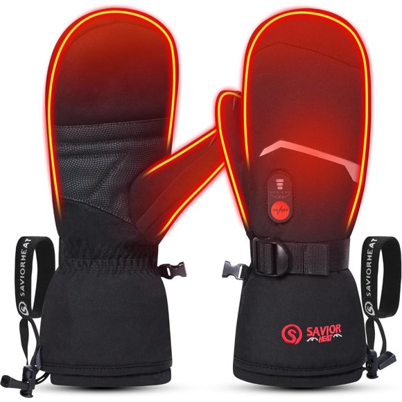 SAVIOR HEAT Heated Mittens Battery Ski Gloves, Electric Rechargeable Mitts for Skiing Camping Hiking Arthritis Hands Men Women