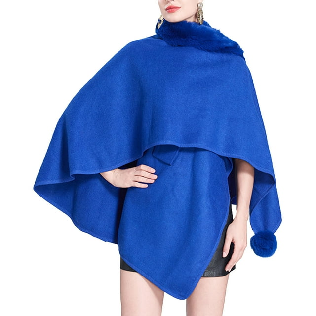 Cape Châle Tricotée Couleur Unie, Col Faux Élégant pour Femmes