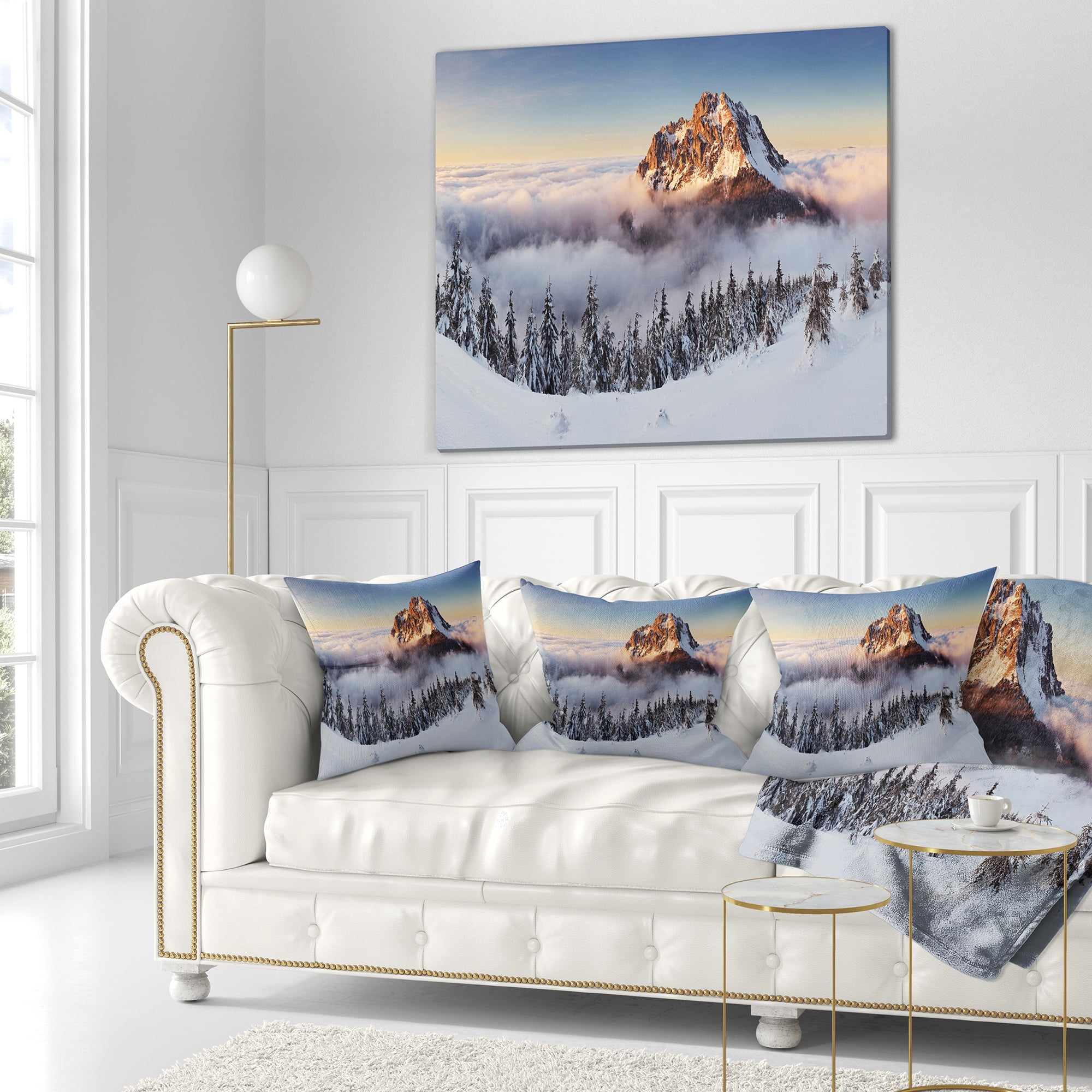 Designart Winter Mountain Landscape - Photography Throw Pillow - 16x16