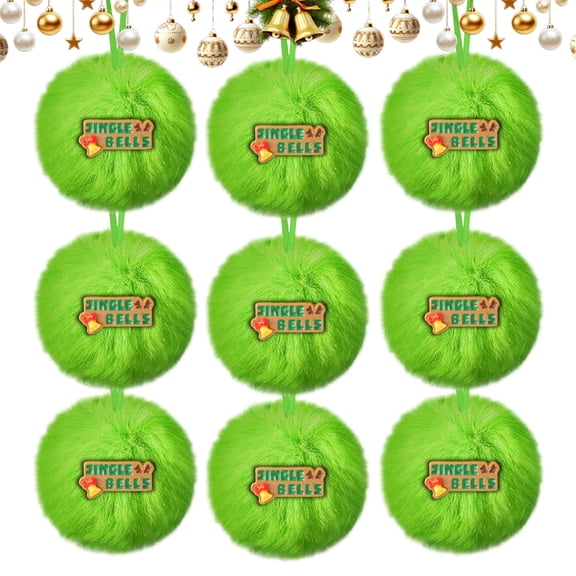 YOHAVEN 6Pcs Christmas Tree Pendant Ornaments, Furry Green Balls with Ribbon, Holiday Tree Decor, Great for Christmas Parties, Wedding Decorations, Holiday Home Accents