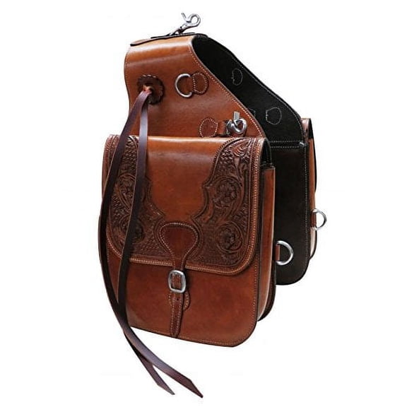 Showman Basket Weave & Floral Tooled Leather Saddle Bag w/ Leather Tassels