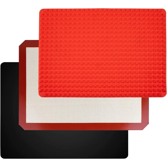 Silicone Baking Mat,Oven Air Fryer Reusable Mats,16 x 11 inches Large Red Pyramid Baking Mat, Cooking Pan Oven Tray Baking Sheet Pastry Cooking Mat 3 Pack(Mix)