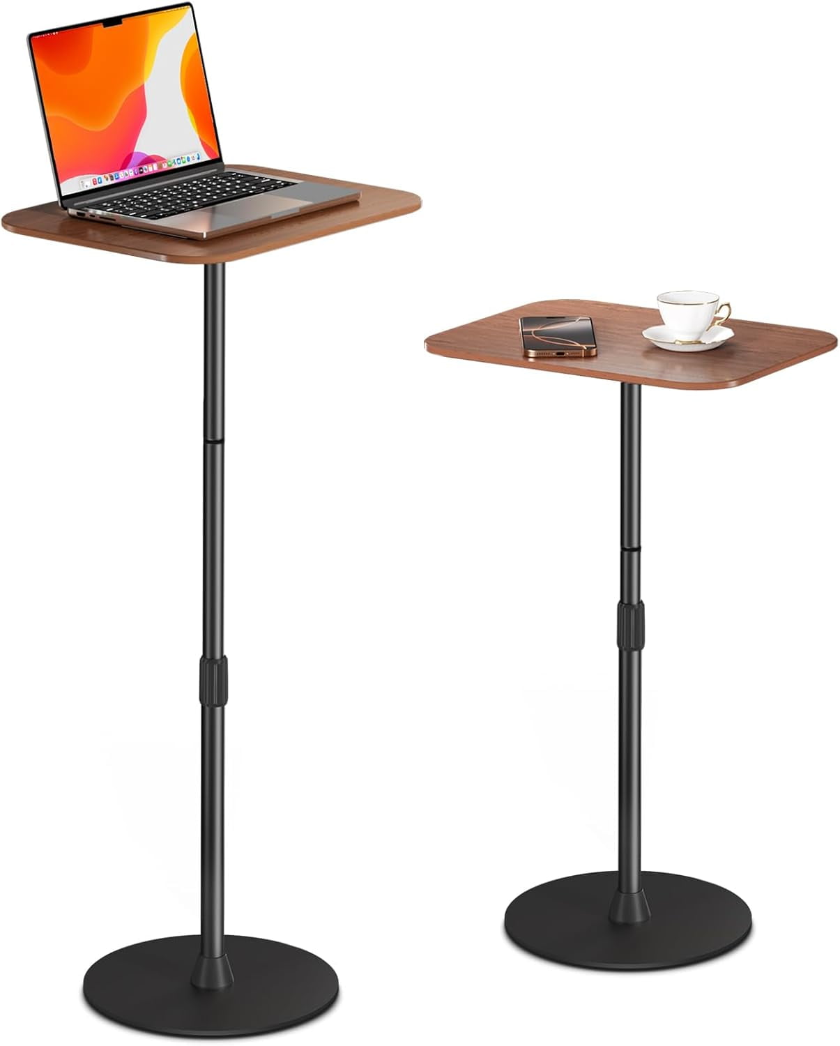 37.8" Max Height Adjustable Mobile Table, Metal Base Wooden Top Laptop Floor Stand, Portable Standing Bedside Sofa Desk for Home Office Use