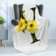 thumbnail image 4 of Letter Y Soft Flannel Fleece Blanket, Bell Flower Natural Representation in Abstract Design Nature Themed Print, Cozy Plush for Indoor and Outdoor Use, 70" x 90", Yellow Green Black, by Ambesonne, 4 of 5