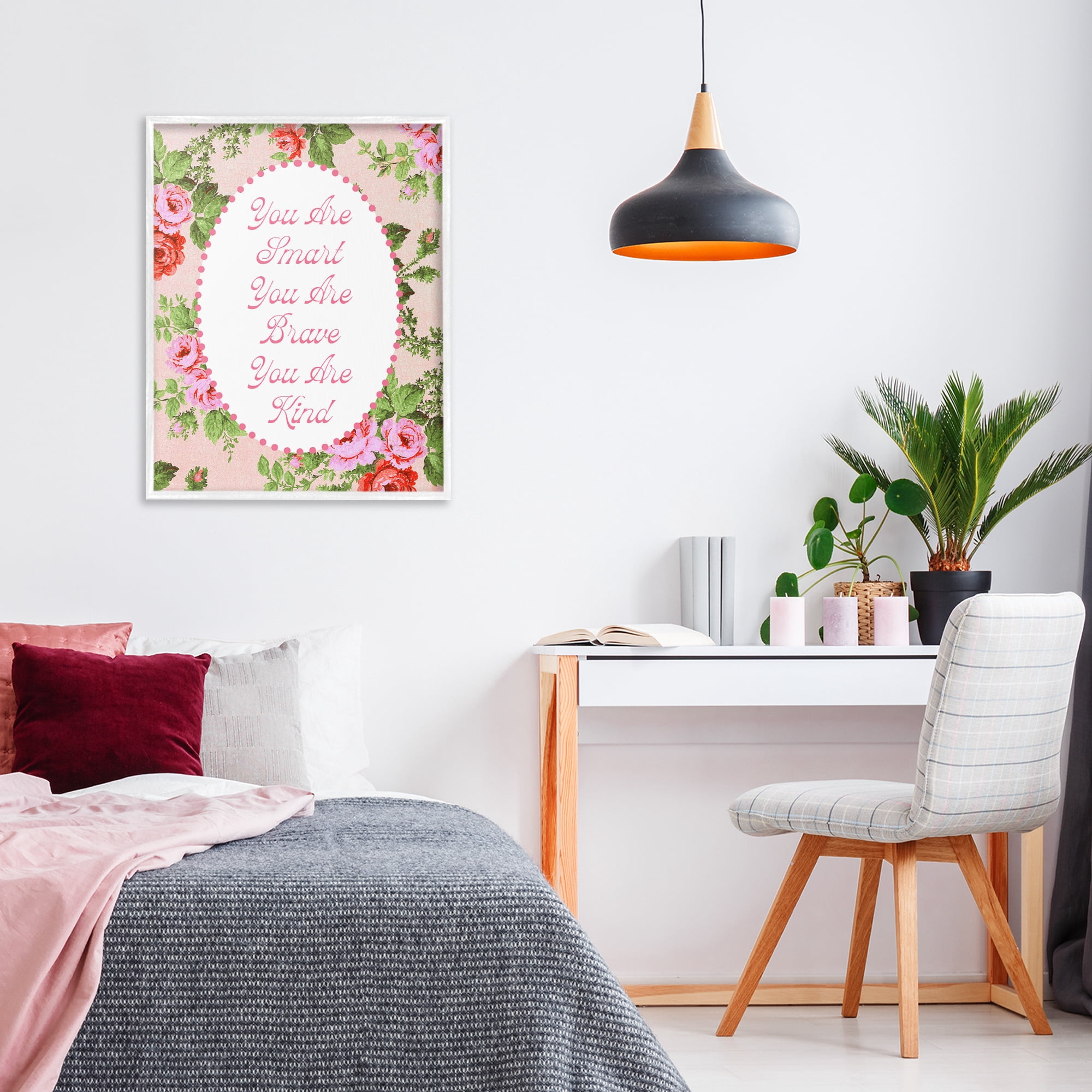Stupell Industries Smart Brave & Kind with Vintage Florals White Framed Giclee Art, design by Lil' Rue