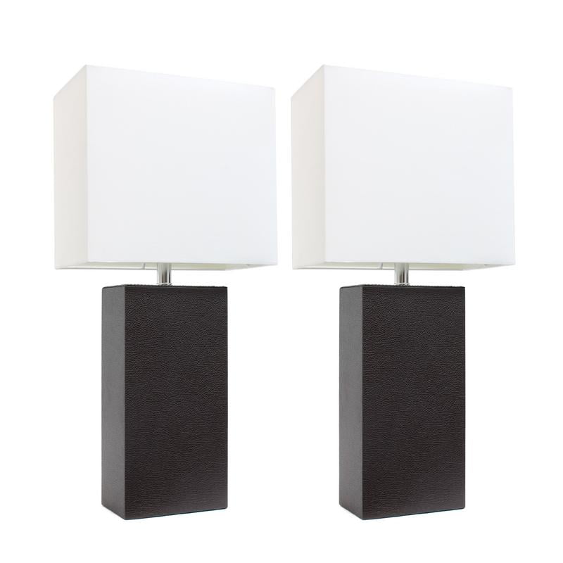 Elegant  2 Pack Modern Leather Table Lamps with White Fabric Shades LC2000BLK2PK 