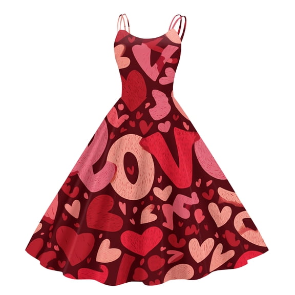 Women's 2026 Dress Square Neck Strapped Swing A Line Sundress Valentine's Day Dresses Red M