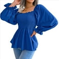 thumbnail image 3 of Blusa Tipo Babydoll de Larga con Cuello Cuadrado, Fruncido, Dobladillo con Volantes y Peplum Fruncido para Mujer. Azul M, 3 of 10