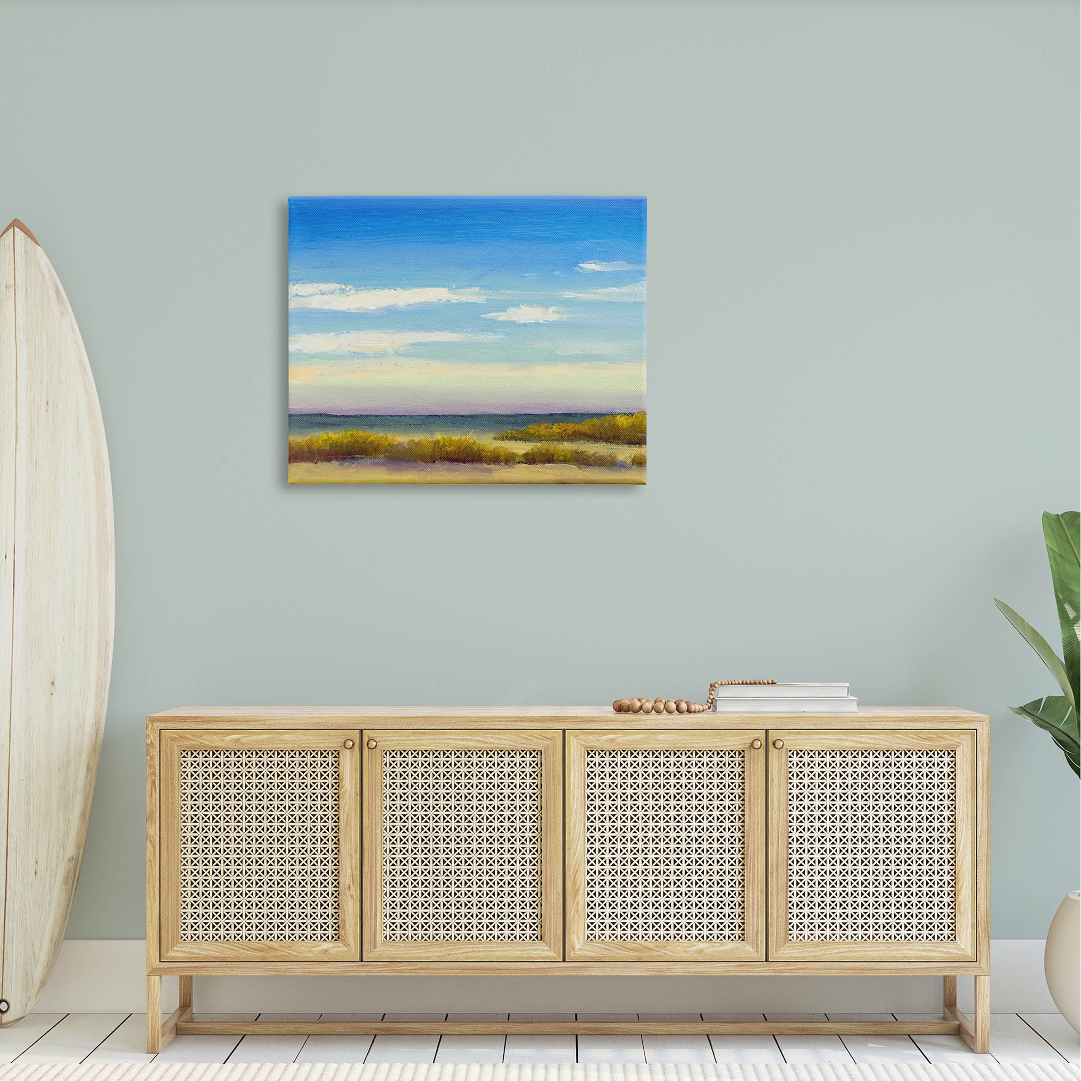 Coastal Beach Vivid Blue Sky Coastal Painting Gallery Wrapped Canvas Print Wall Art