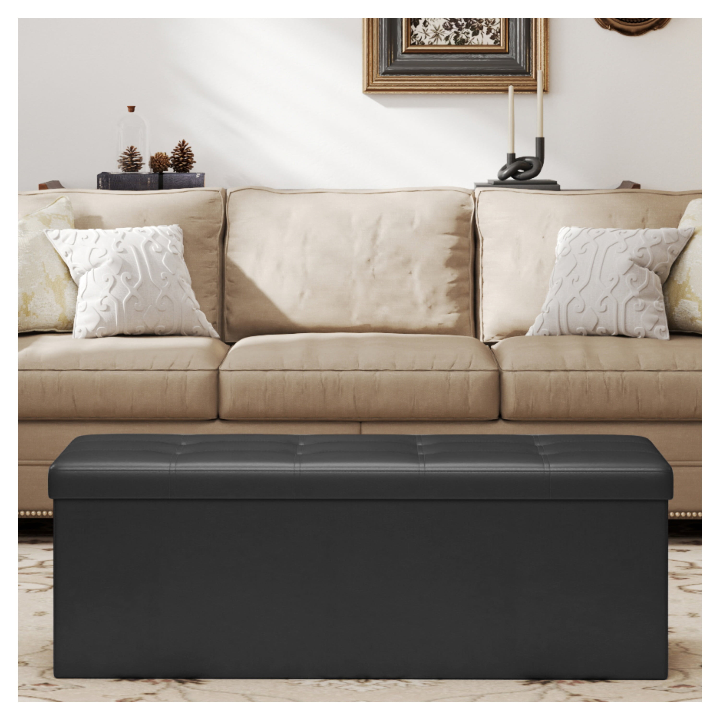Ledrem 43" Foldable Storage Ottoman Bench, Black photo 7
