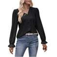 thumbnail image 2 of Womens Plus Size Tops V-Neck Long Sleeve Solid Loose T-shirt Black XL, 2 of 6