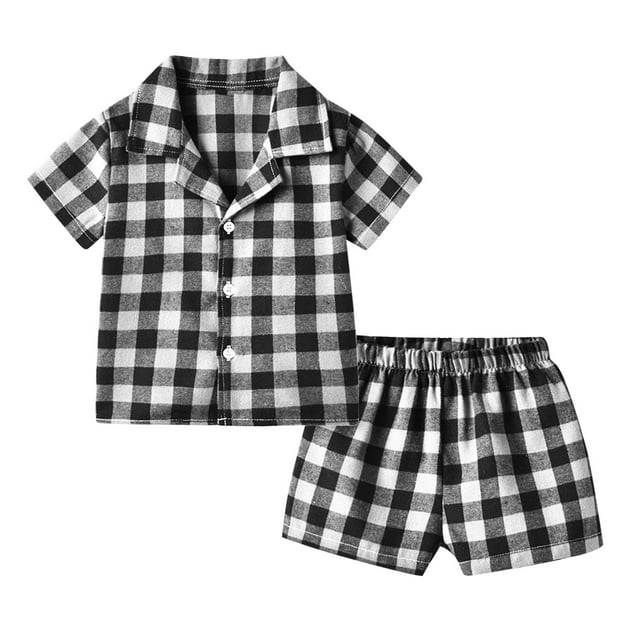Ensemble de Pyjama d'Été pour Filles et Garçons à Carreaux Mignon Col Peter Pan
