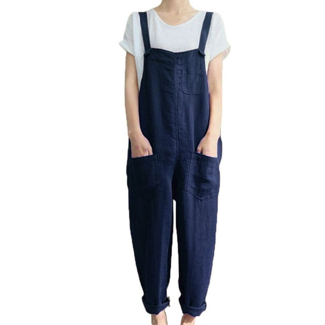 aidice Plus Size Overalls for Women Summer Casual Cotton Linen Lightweight Loose Solid Color Jumpsuits