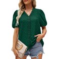 thumbnail image 1 of Blusa informal de manga abombada con cuello en V y encaje para mujer, Top de verano holgado de Color puro, 1 of 6