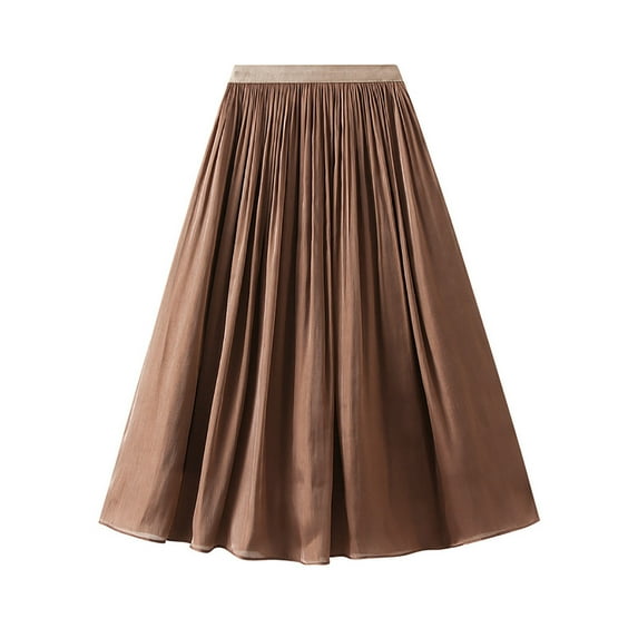 Summer Hot Saving! ITSUN Women's Solid Mesh Skirt High Waist A-line Skirt Elegant Half Length Skirt Coffee Free Size