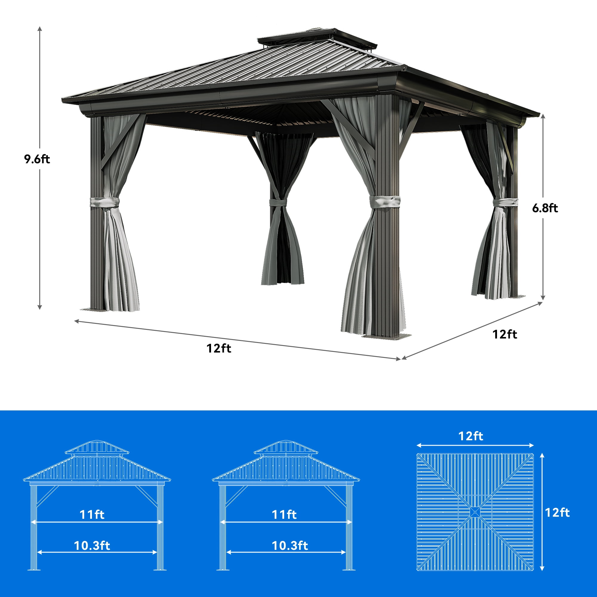 Dextrus 10x10ft Hardtop Gazebo, Heavy Duty, Netting, Ideal