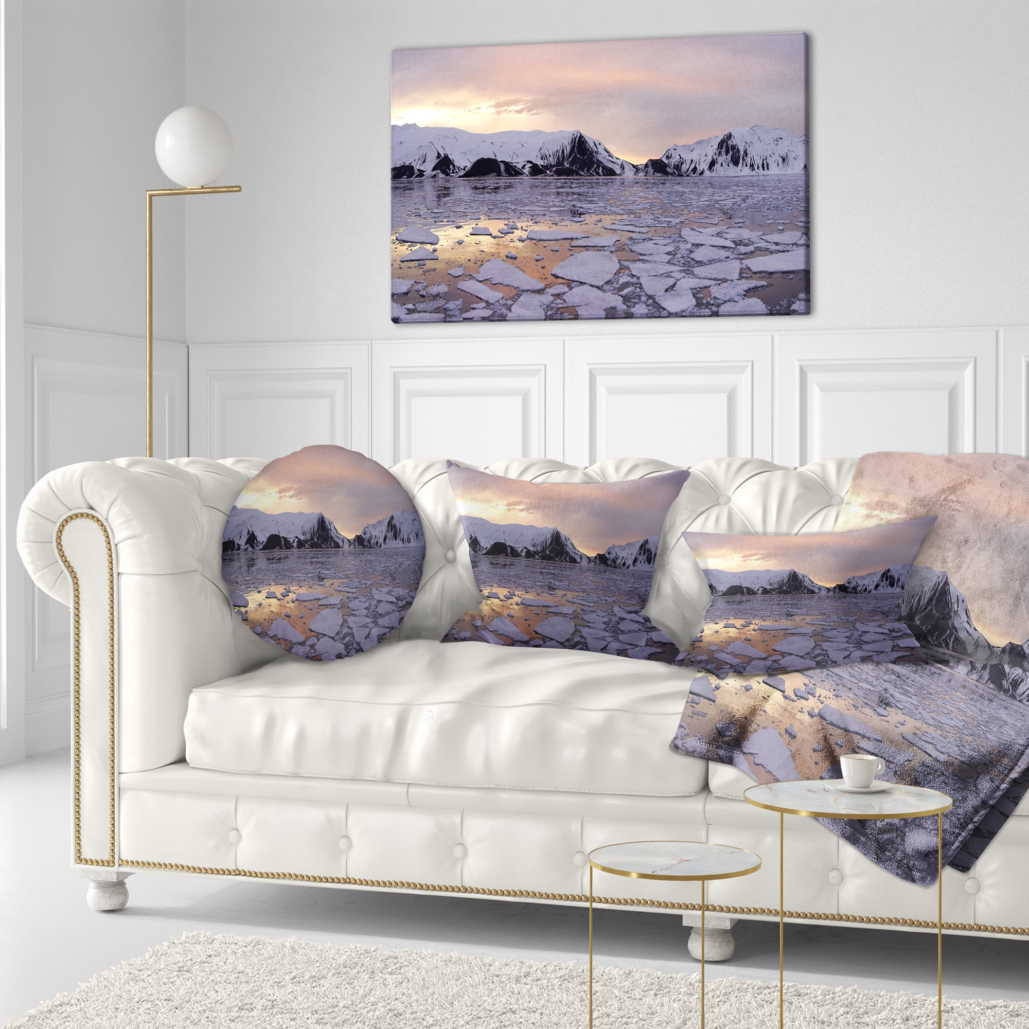 Designart Antarctic Summer Sunset - Seascape Throw Pillow - 12x20
