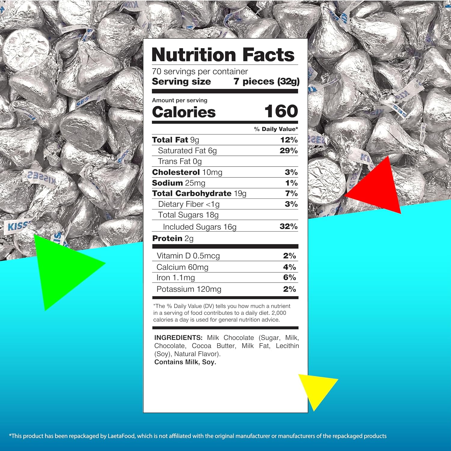 Hershey's Kisses Milk Chocolate Silver Foil Candy, Bulk 5 Pounds Bag