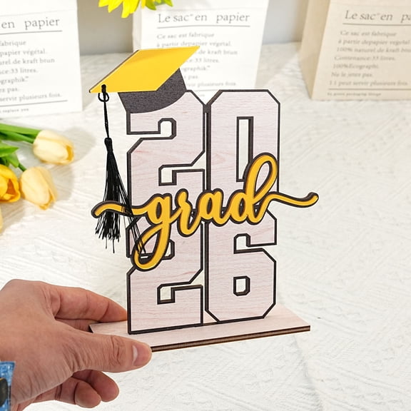 2026 Graduation Season Wooden Tabletop Decorative Ornament | Multi-Functional Graduation Gift | 20x15cm Wood Display Stand(Orange)