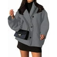 thumbnail image 3 of Female Trench Coat Long Sleeve Lapel Casual Jackets Winter Outerwear Gray XS, 3 of 9