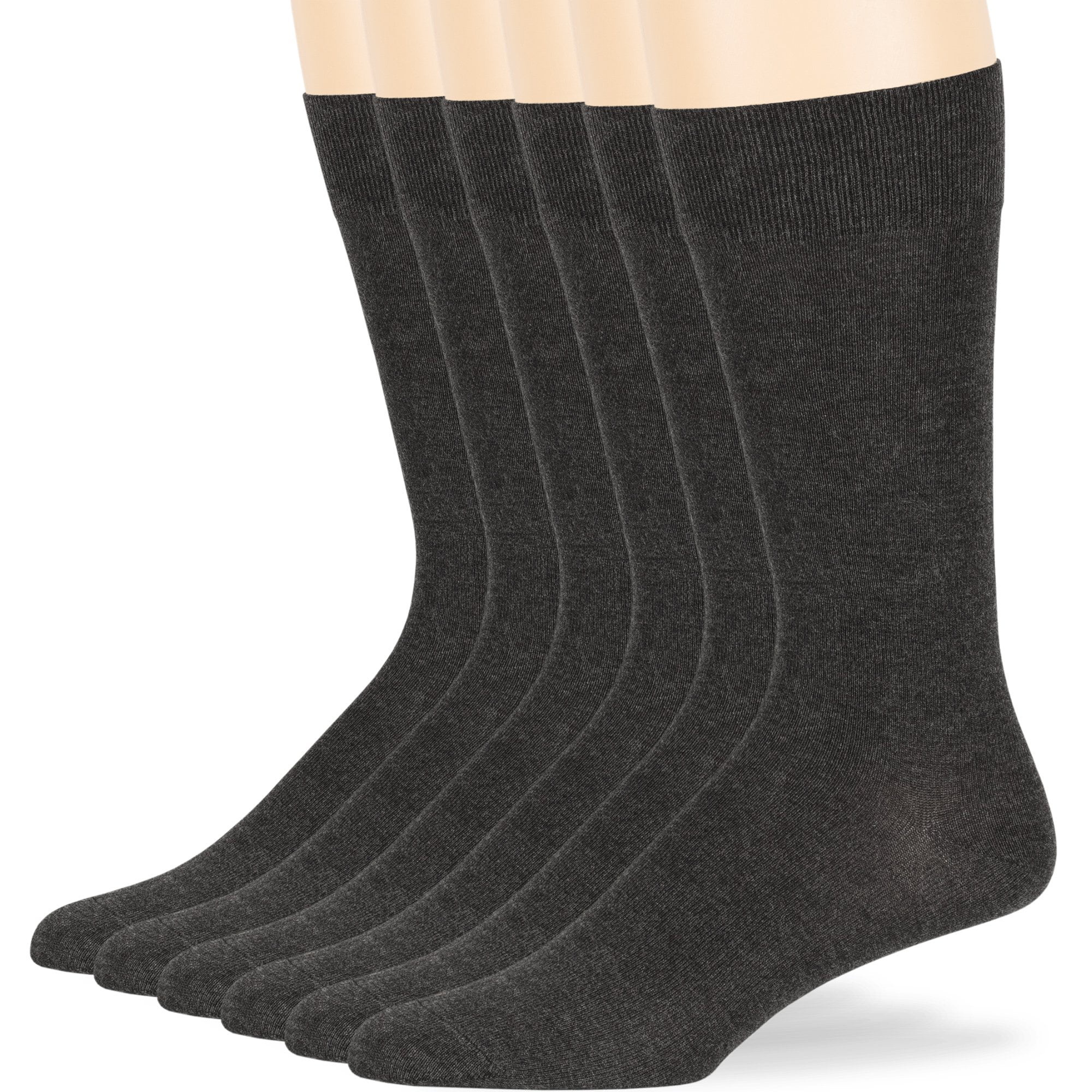 Mens Bamboo Dress Thin Crew Socks, Charcoal, XLarge 13-15, 6 Pack