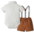thumbnail image 6 of Wxirdiow Kids Outfit Sets Baby Boy Clothes Suit Infant Short Sleeve Gentleman Outfits Dress Shirt+Bowtie+Suspender Shorts Coffee Size,12-18 Months, 6 of 8