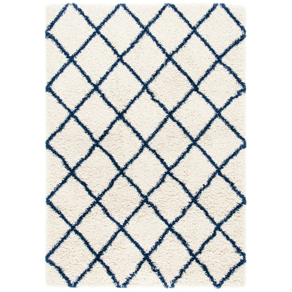 SAFAVIEH Hudson Jackson Trellis Shag Area Rug, Ivory/Navy, 5'3" x 7'6"