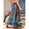 thumbnail image 5 of Qiopertar Women's High Waisted Maxi Skirt Bohemian Beach Vacation Tiered Midi Skirt with Elastic Drawstring Waist Flowy Vintage Paisley Print Casual Festival Skirt, Blue L, 5 of 7